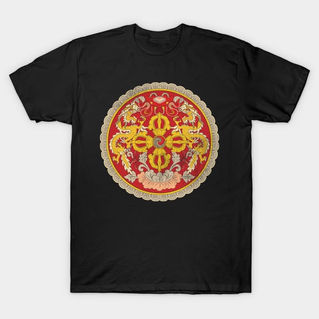Vintage Distressed Coat of Arms of Bhutan T-Shirt by darklordpug